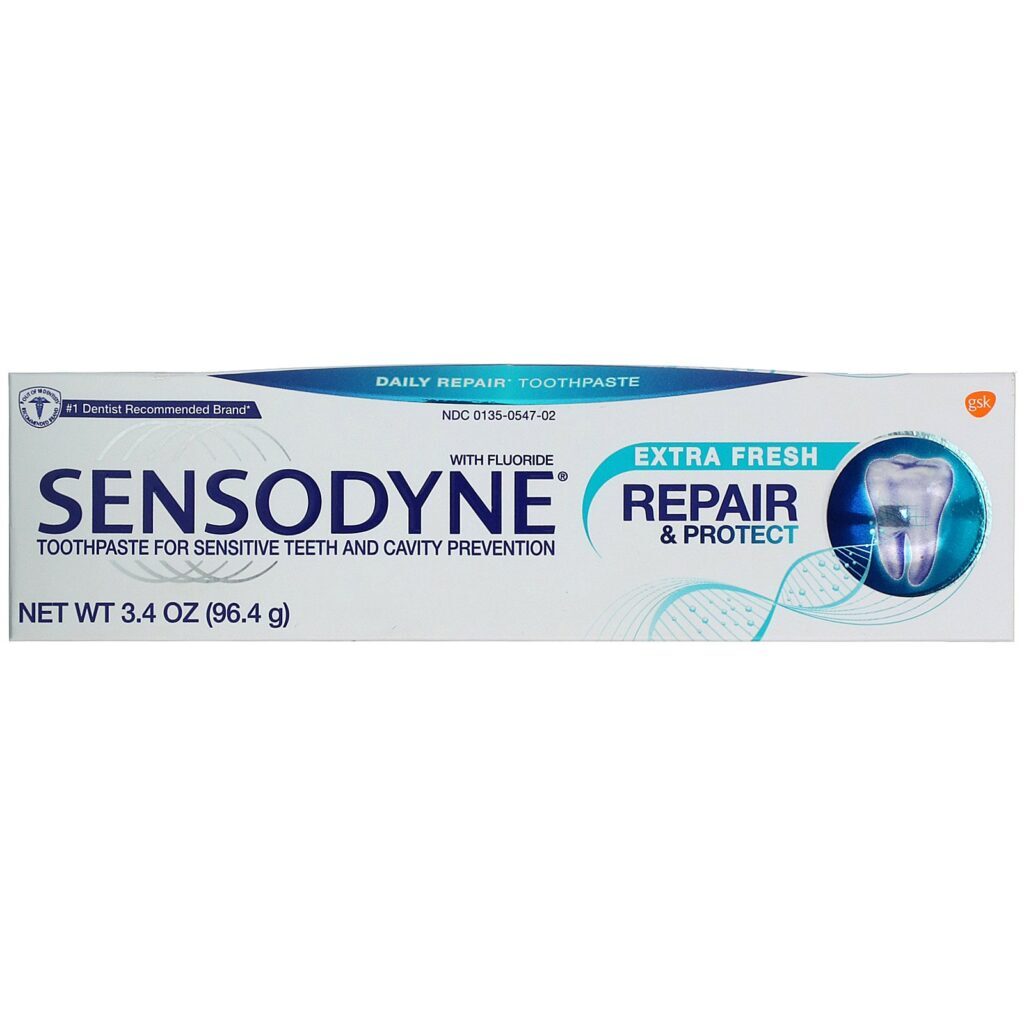 Sensodyne, Creme dental de reparação e proteção com flúor, Extra Fresh, 96,4 g - Imagem 2