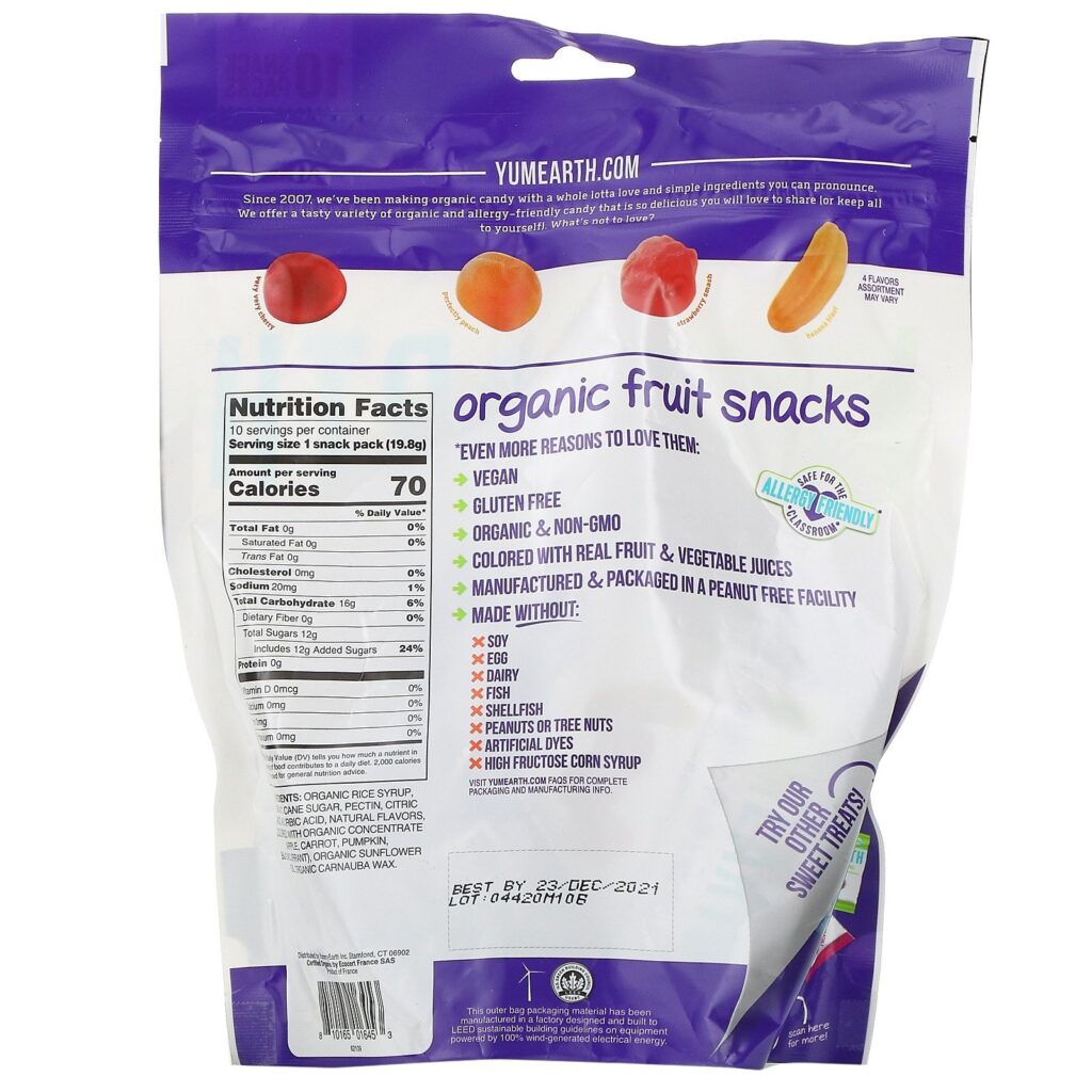 YumEarth, Lanche de Frutas Orgânicas, Original, 10 Pacotes, 0,7 oz (19,8 g) Cada - Imagem 2