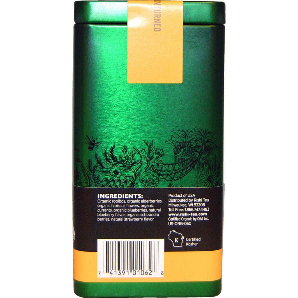 Rishi Tea, Folhas Soltas de Chá de Ervas Orgânico, Blueberry Rooibos, sem cafeína, 3.00 oz (85 g) - Imagem 2