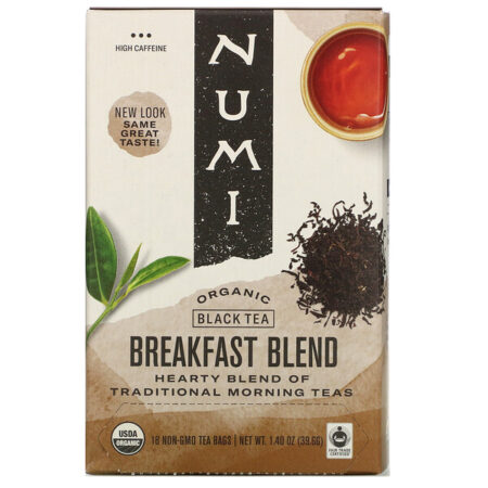 Numi Tea, Organic Black Tea, Breakfast Blend, 18 Tea Bags, 1.40 oz (39.6 g)