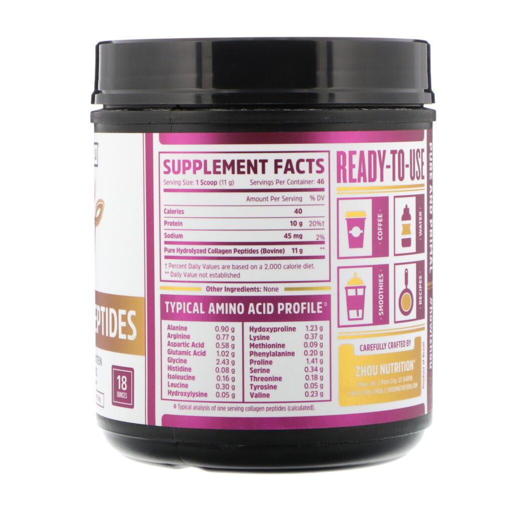 Zhou Nutrition, Peptídeos de Colágeno, Proteína Hidrolisada, Sem Sabor, 18 oz (510 g) - Imagem 2