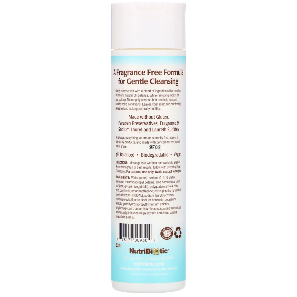 NutriBiotic, Everyday Pure Shampoo, Fragrance Free, 10 fl oz (296 ml) - Imagem 2