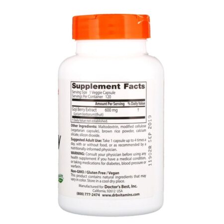 Doctor's Best, Melhor Extrato de Goji Berry, 600 mg, 120 Comprimidos Vegetarianos — foto 2