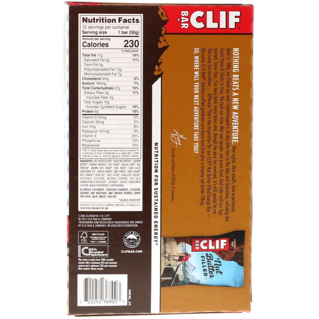 Clif Bar, Organic, Nut Butter Filled Energy Bar, Chocolate Hazelnut Butter, 12 Energy Bars, 1.76 oz (50 g) Each - Imagem 3
