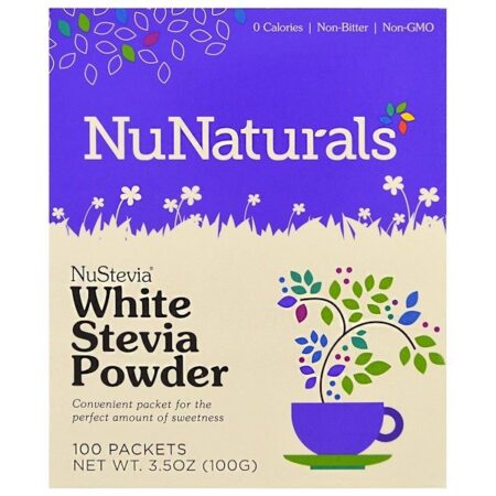 NuNaturals, NuStevia, Estévia Branca em pó, 100 Sachês, 100 g (3,5 oz)