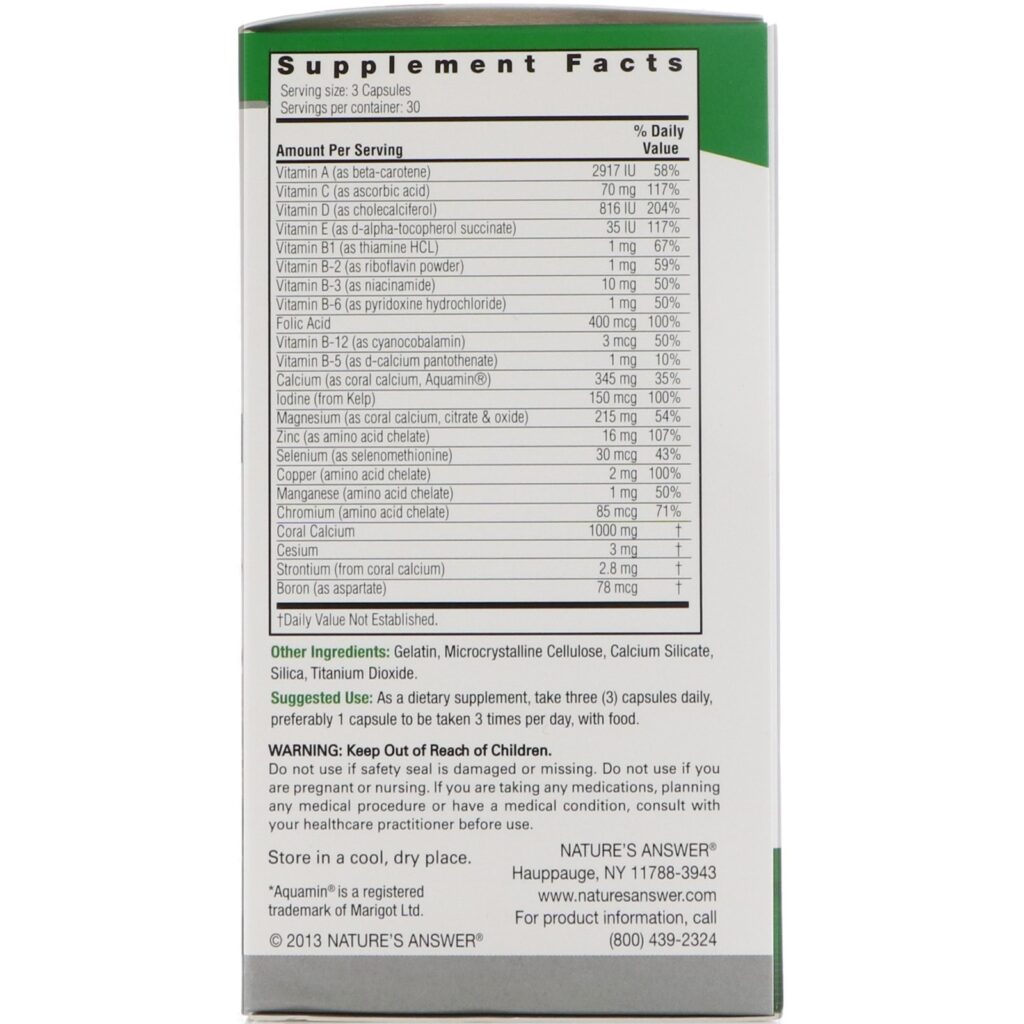 Nature's Answer, Cálcio de Coral, Combinação, 1000 mg, 90 Cápsulas - Imagem 2