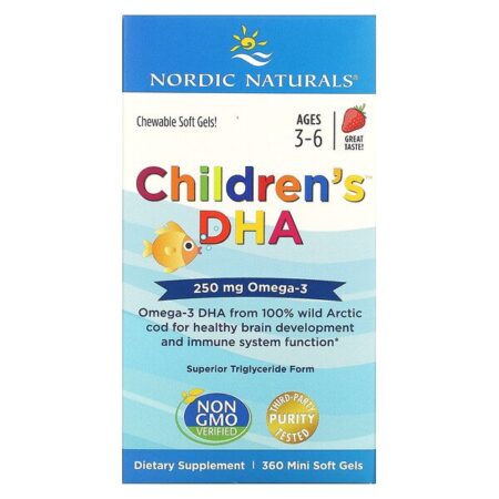 Nordic Naturals, Children's DHA, 3 a 6 Anos, Morango, 250 mg, 360 Minicápsulas Softgel