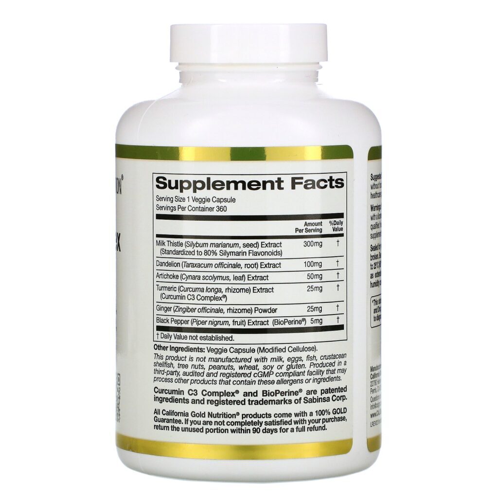 California Gold Nutrition, Complexo de Silimarina, Saúde Hepática, Cardo-mariano, Curcumina, Alcachofra, Dente-de-leão, Gengibre, Pimenta-do-reino, 360 Cápsulas Vegetais - Imagem 2