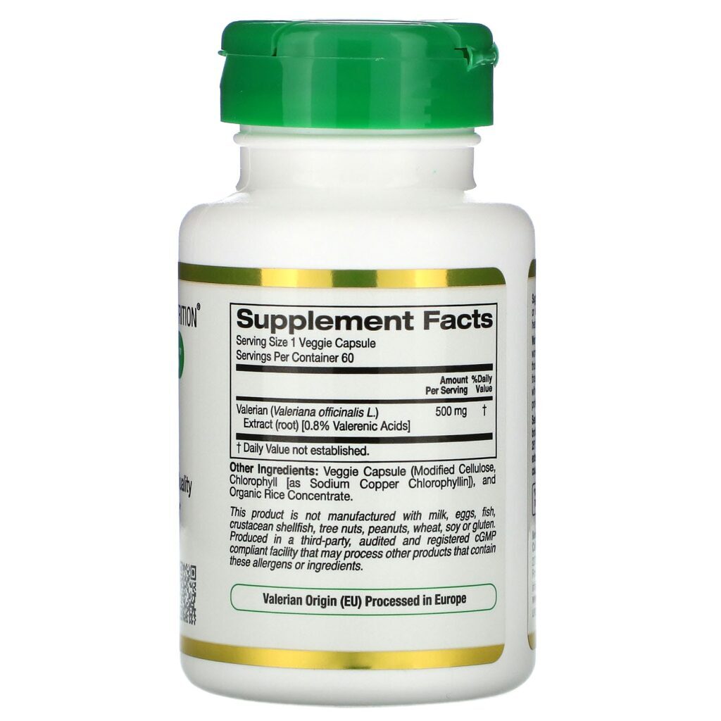 California Gold Nutrition, Valeriana, EuroHerbs, 500 mg, 60 Cápsulas Vegetais - Imagem 2
