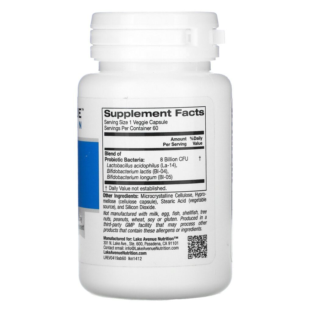 Lake Avenue Nutrition, Acidophilus & Bifidus, Mistura Probiótica, 8 Bilhões de UFCs, 60 Cápsulas Vegetais - Imagem 2