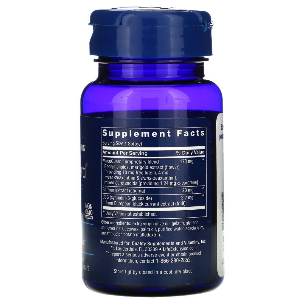 Life Extension, MacuGuard, Suporte Ocular com Açafrão, 60 Softgels - Imagem 2