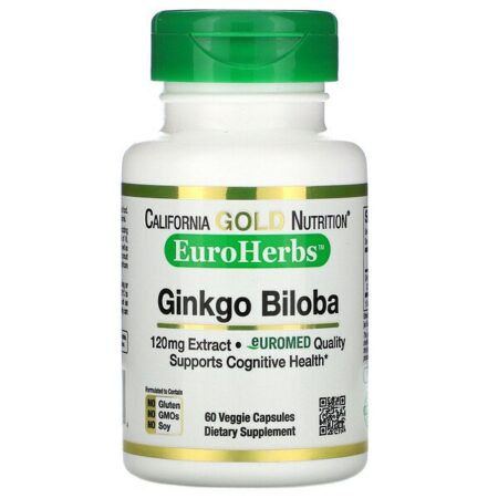 California Gold Nutrition, Extrato de Ginkgo biloba, EuroHerbs, Qualidade Europeia, 120 mg, 60 Cápsulas Vegetais