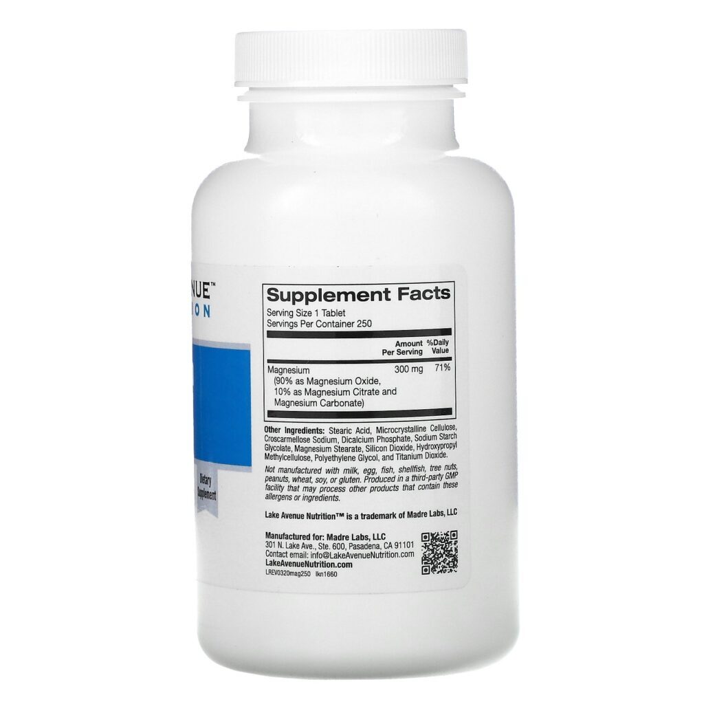 Lake Avenue Nutrition, Complexo de Magnésio, 300 mg, 250 Comprimidos - Imagem 2