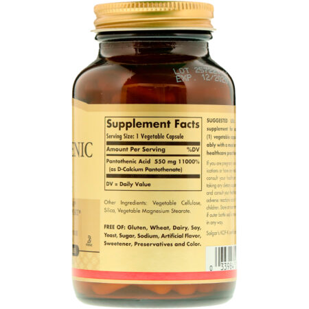 Solgar, Pantothenic Acid, 550 mg, 100 Vegetable Capsules - Image 2