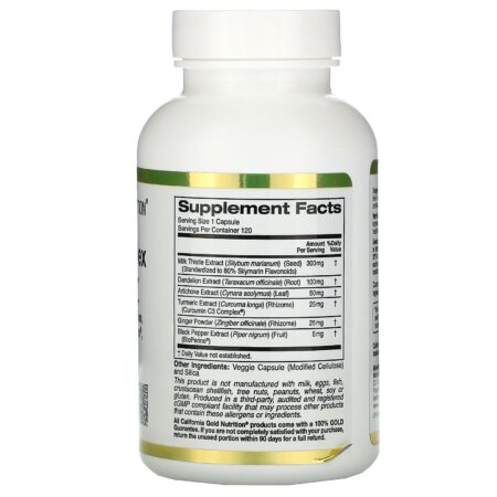 California Gold Nutrition, Complexo de Silimarina, Saúde Hepática, Cardo Mariano, Curcumina, Alcachofra, Dente-de-Leão, Gengibre, Pimenta-do-Reino, 300 mg, 120 Cápsulas Vegetais - Image 2