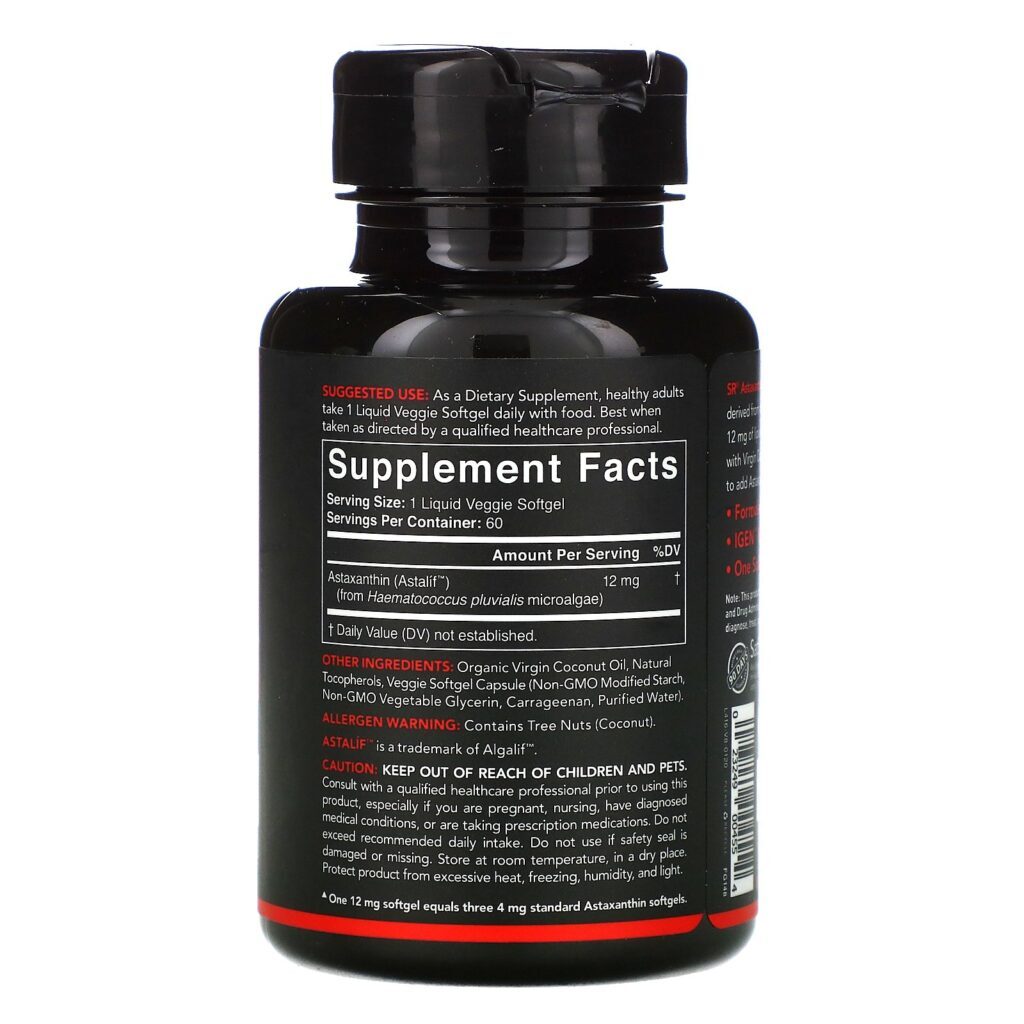 Sports Research, Astaxanthin, Triple Strength, 12 mg, 60 Veggie Softgels - Imagem 2