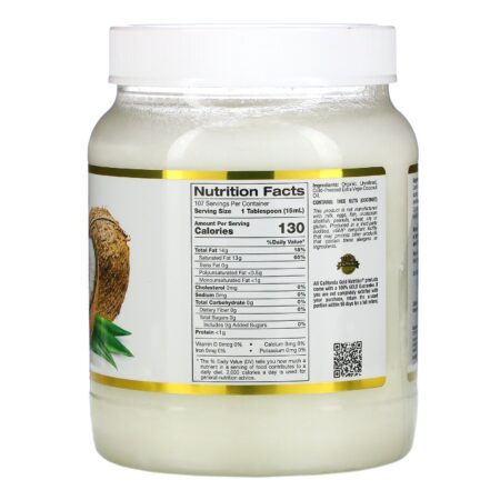 California Gold Nutrition, Óleo de Coco Extravirgem Orgânico Prensado a Frio, 1,6 l (54 fl oz) - Image 2