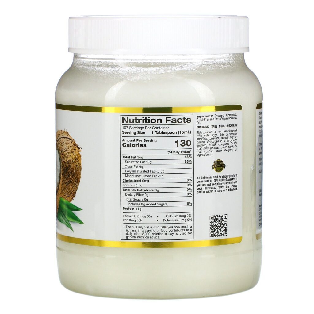 California Gold Nutrition, Óleo de Coco Extravirgem Orgânico Prensado a Frio, 1,6 l (54 fl oz) - Imagem 2
