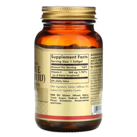 Solgar, Vitamina E, Origem Natural, 268 mg (400 UI), 100 Cápsulas Softgel - Image 2