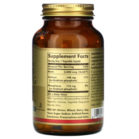 Solgar, Biotin, 5,000 mcg, 100 Vegetable Capsules - Image 2