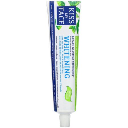 Kiss My Face, Whitening Toothpaste with Tea Tree Oil, Aloe & Iceland Moss, Fluoride Free, Cool Mint Gel, 4.5 oz (127.6 g)