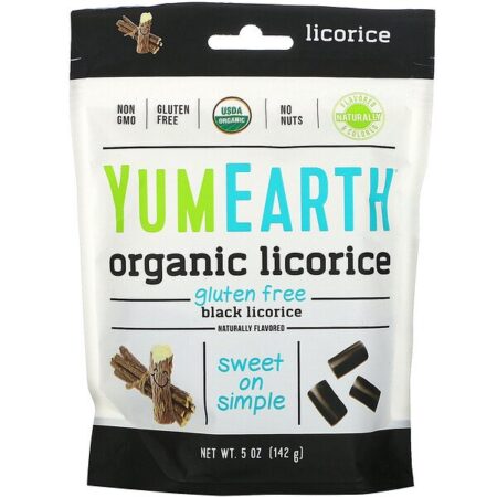 YumEarth, Alcaçuz orgânico, preto, 5 onças (142 g)