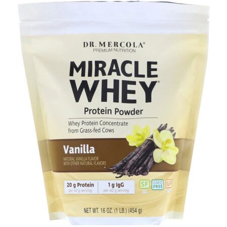 Dr. Mercola, Suplementos Premium, Whey Milagre, Proteína em Pó, Baunilha, 1 lb (454 g)