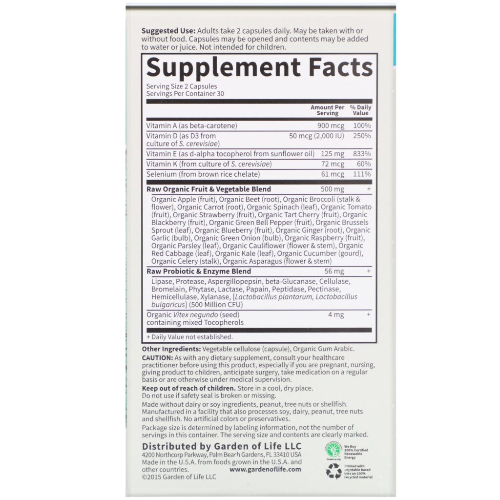 Garden of Life, Vitamin Code, Raw Vitamin E, 60 Cápsulas Vegetais - Imagem 2