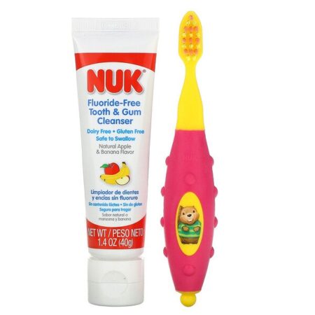 NUK, Conjunto de Escova de Dentes Infantil Grins & Giggles, Macia, Acima de 12 Meses, 1 Creme de Limpeza e 1 Escova