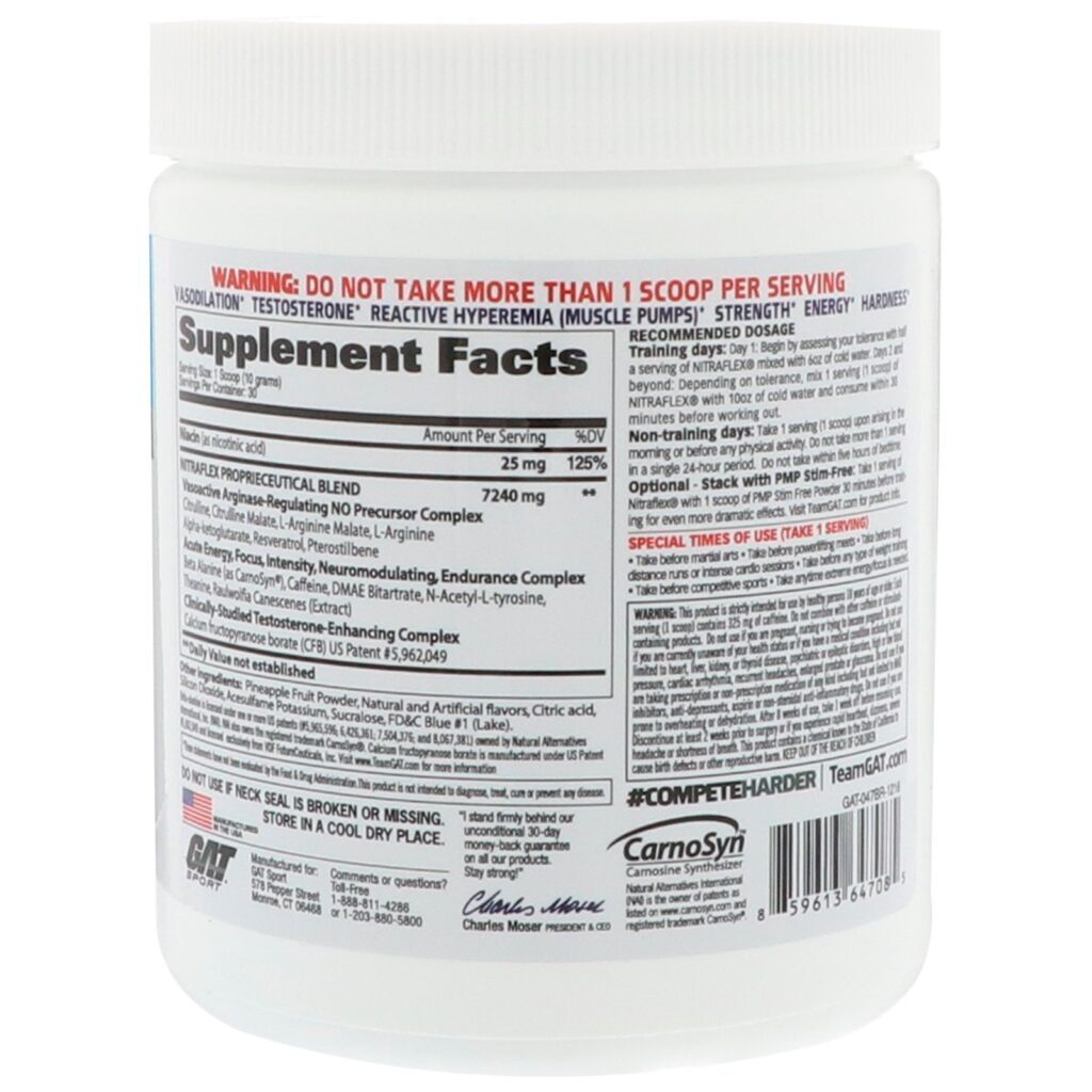 GAT, NITRAFLEX, Blue Raspberry, 10.6 oz (300 g) - Imagem 2