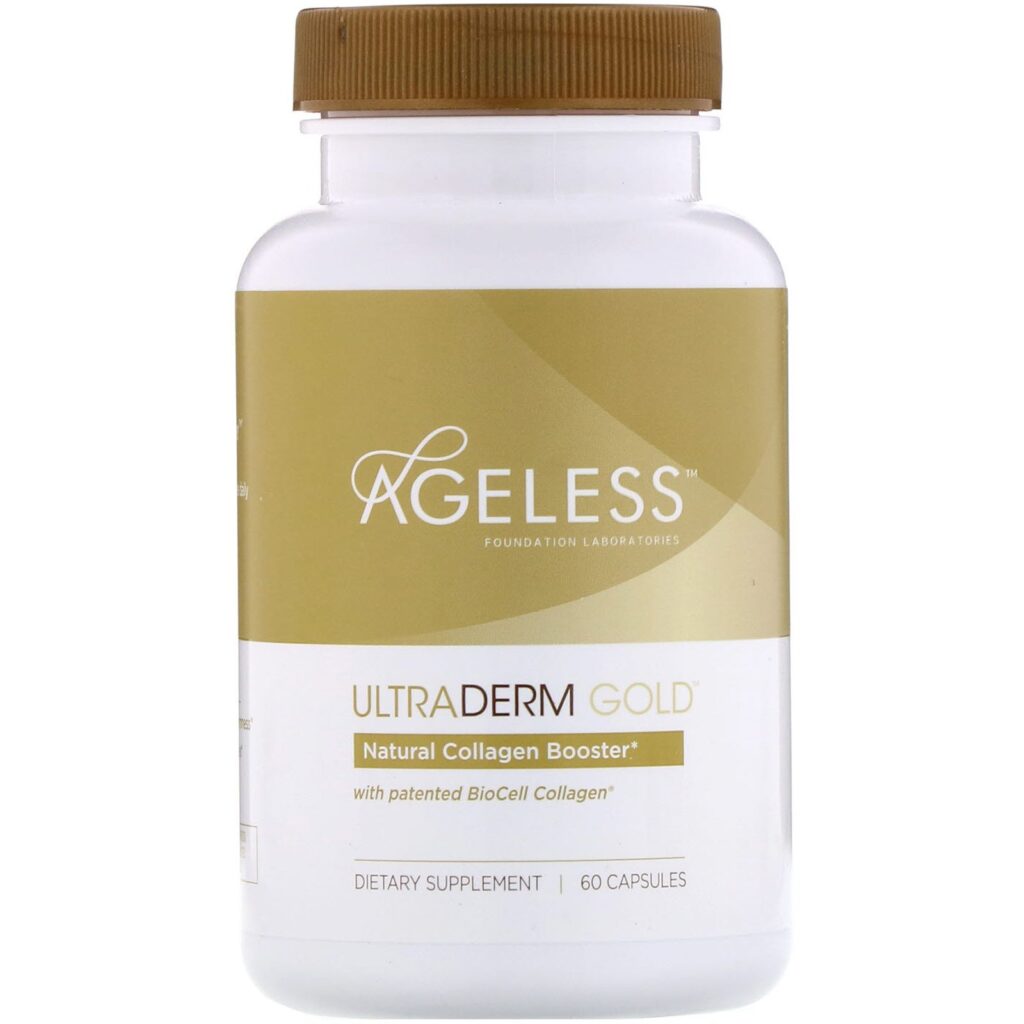 Ageless Foundation Laboratories, UltraDerm Gold, Natural Collagen Booster with Patented BioCell Collagen, 60 Capsules - Imagem 3