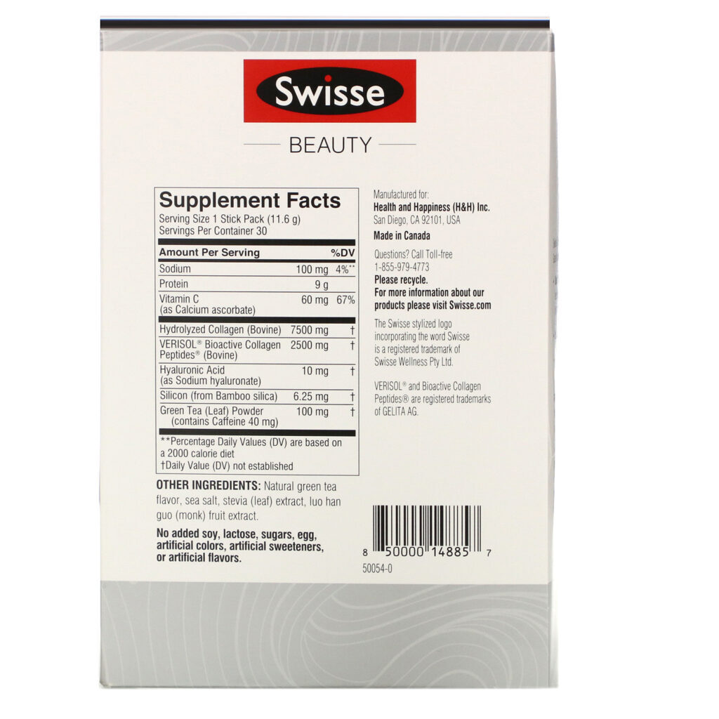 Swisse, Clinical Collagen+ Beauty Blend, Green Tea Flavor, 30 Stick Packs, 0.41 oz (11.6 g) Each - Imagem 2