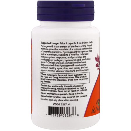 Now Foods, Pycnogenol, 100 mg, 60 Cápsulas Vegetais - Image 3