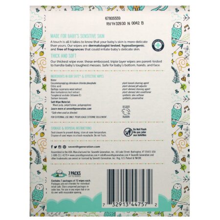 Seventh Generation, Baby Wipes, Free & Clear, 504 Wipes - Image 3