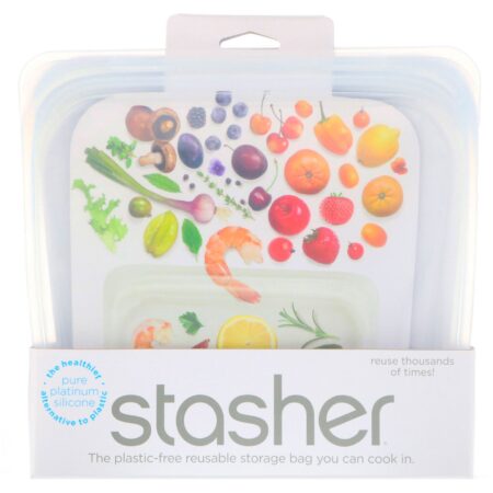 Stasher, Embalagem Reutilizável de Silicone para Alimentos, Tamanho de Sanduíche Médio, Transparente, 15 fl oz (450 ml)