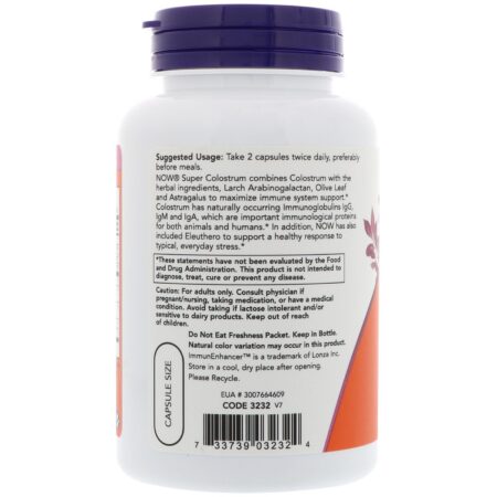 Now Foods, Super Colostro, 500 mg, 90 Cápsulas Vegetais - Image 3