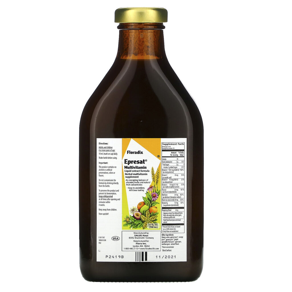 Flora, Floradix, Epresat Multivitaminíco, Fórmula de Extrato Líquido, sem álcool, 17 fl oz (500 ml) - Imagem 3