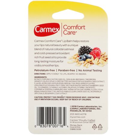 Carmex, Comfort Care, Bálsamo Labial de Aveia Coloidal, Mistura de Frutos Silvestres, 4,25 g (0,15 oz) - Image 3