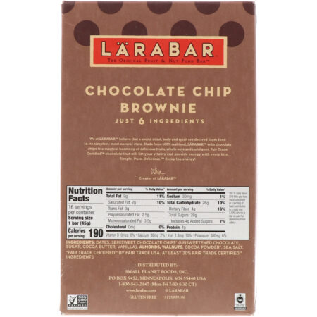 Larabar, The Original Fruit & Nut Food Bar, Chocolate Chip Brownie, 16 Bars, 1.6 oz (45 g) Each - Image 3