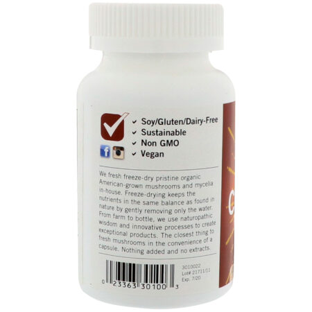 Eclectic Institute, Cogumelos Cordyceps, Frescos Secos Liofilizados, 560 mg, 120 Cápsulas Vegetais - Image 3