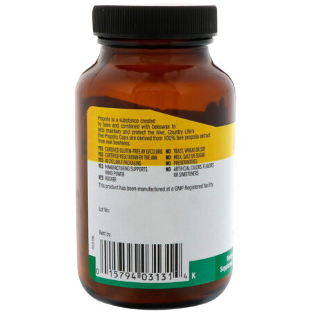 Country Life, Bee Propolis Caps, 500 mg, 100 Comprimidos para Vegetarianos - Image 3