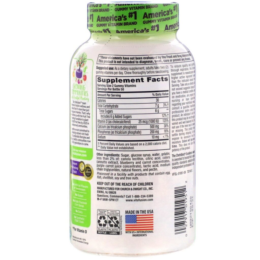VitaFusion, Cálcio, Sabores Naturais de Frutas e Creme, 500 mg, 100 Balas de Goma - Imagem 2