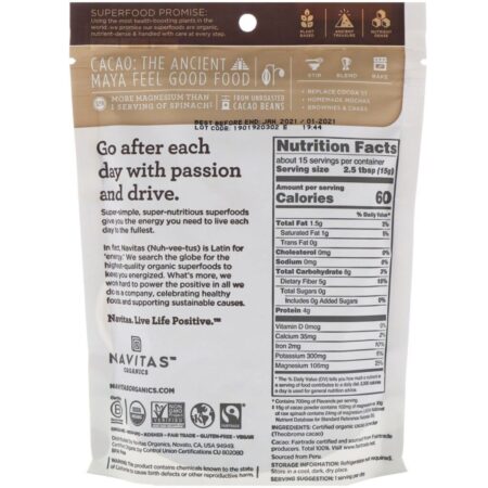 Navitas Organics, Pó de Cacau Orgânico, 227 g (8 oz) - Imagem 2
