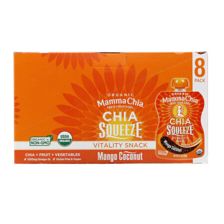 Mamma Chia, Organic Chia Squeeze, Vitality Snack, Mango Coconut, 8 Squeezes, 3.5 oz (99 g) Each