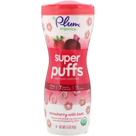 Plum Organics, Super Puffs, petisco de cereais e grãos orgânicos, morango com beterraba, 1,5 oz (42 g)