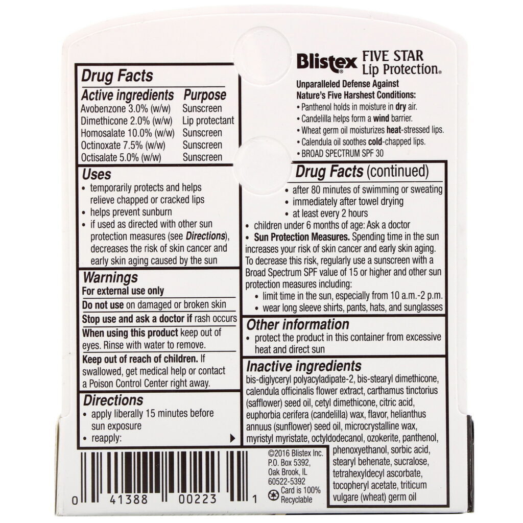 Blistex, Protetor Labial Cinco Estrelas, FPS 30, 0,15 oz (4,25 g) - Imagem 3