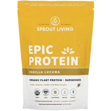 Sprout Living, Epic Protein, Organic Plant Protein + Superfoods, Vanilla Lucuma, 1 lb (455 g)