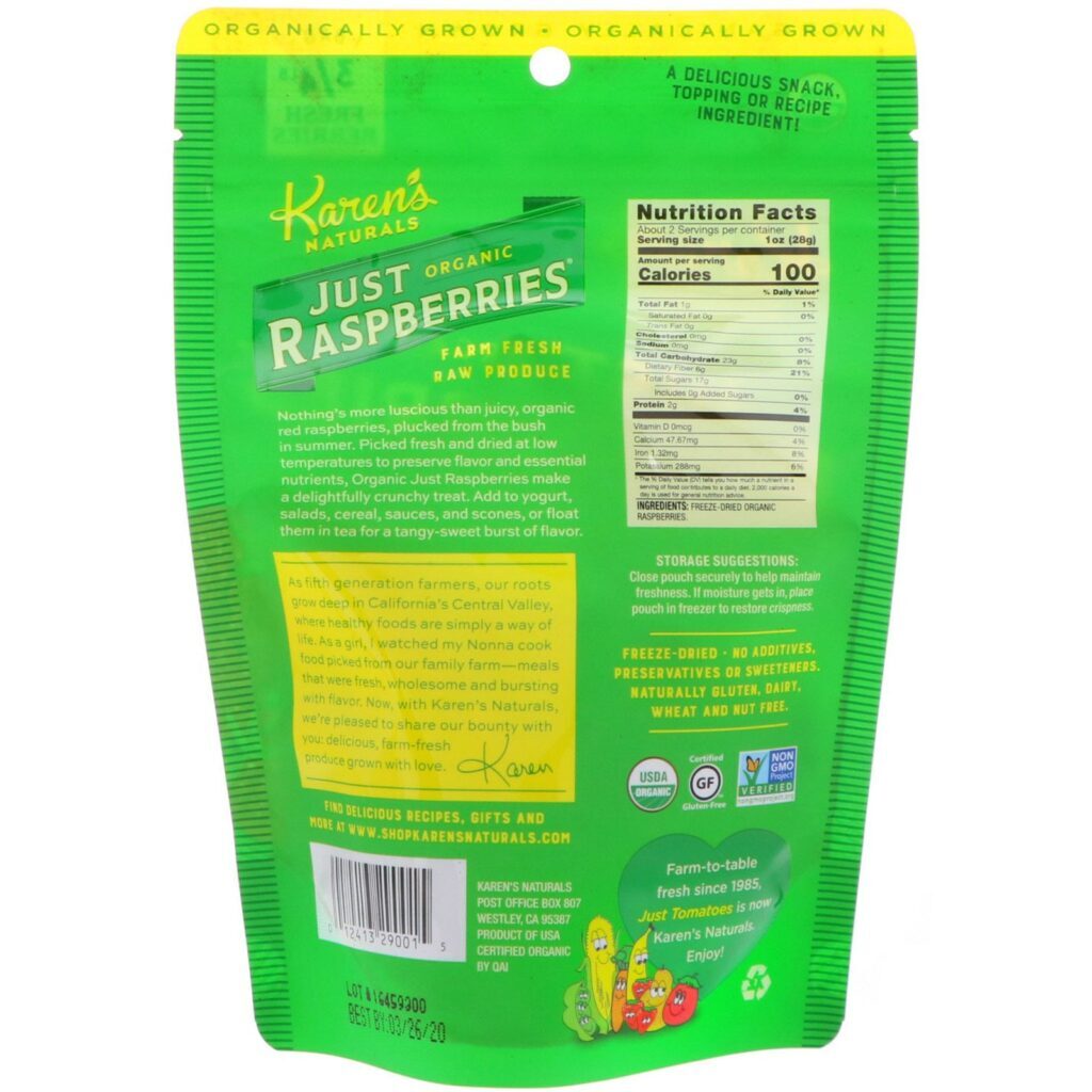 Karen's Naturals, Apenas Framboesas Orgânicas, 1,5 onças (42 g) - Imagem 2