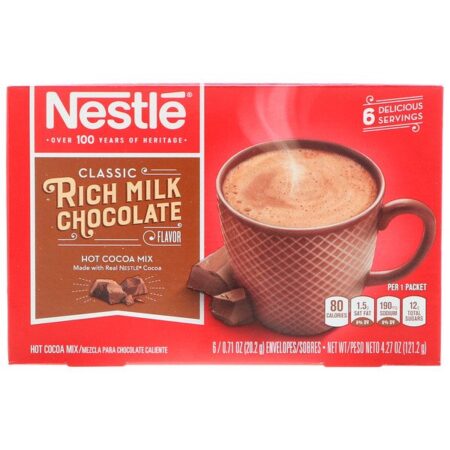 Nestle Hot Cocoa Mix, Rich Milk, sabor de chocolate. 6 pacotes, 20.2 g cada