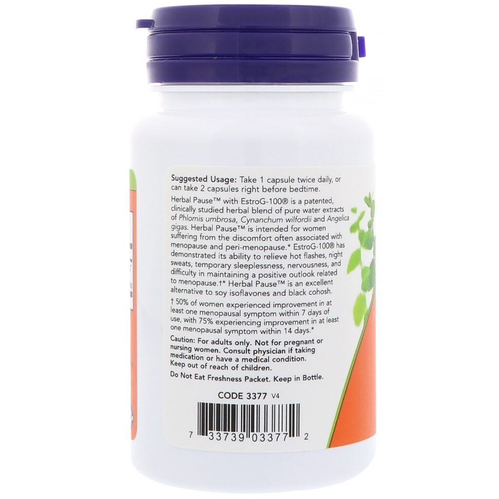 Now Foods, Herbal Pause With EstroG-100, 60 Cápsulas Vegetais - Imagem 3
